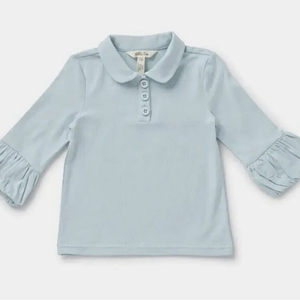 ♡ Matilda Jane Light Blue Collared Puffer Long Sleeve Shirt Size 10 ♡
